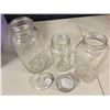 Image 4 : Glass Jars (3) (True Fruit, Atlas, Unmarked) W/ 1 Metal Lid With Porcelain Base And 1 Glass Lid