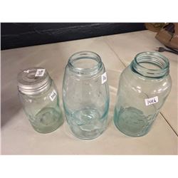 Mason Jars (3) W/ 1 Metal Lid With Porcelain Base