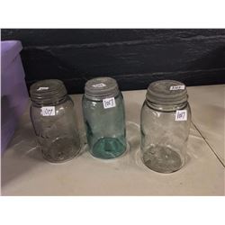 Glass Jars (3) All W/ Metal Lids With Porcelain Bases