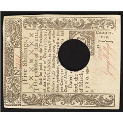 March 1780 Five Shillings Connecticut Colonial Currency Note