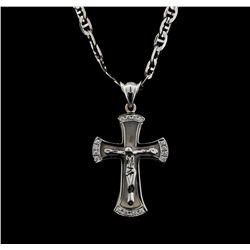 14 and 18KT White Gold 0.32ctw Diamond Cross Pendant with Chain
