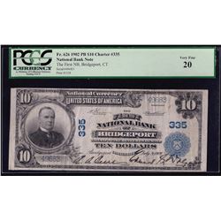 1902 $10 The First National Bank of Bridgeport Connecticut Note PCGS VF20
