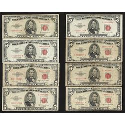 Lot of (8) 1953B $5 Legal Tender Notes
