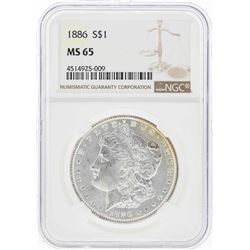 1886 $1 Morgan Silver Dollar Coin NGC MS65