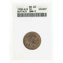1938-D/S Buffalo Nickel Coin ANACS MS63