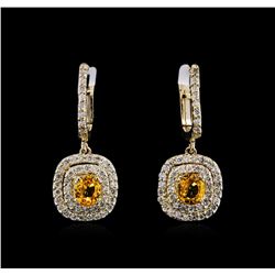 14KT Yellow Gold 1.40ctw Yellow Sapphires and Diamond Earrings