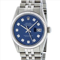 Rolex Mens Stainless Steel Diamond Datejust Wristwatch