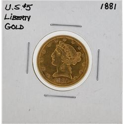 1881 $5 Liberty Head Half Eagle Gold Coin