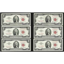 Lot of (6) 1963 $2 Legal Tender Notes