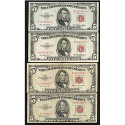 Lot of (4) 1953/A/B/C $5 Legal Tender Notes