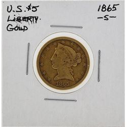 1865-S $5 Liberty Head Half Eagle Gold Coin