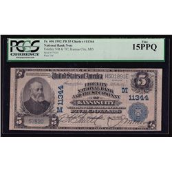 1902 $5 Plain Back National Bank & Trust of Kansas City Note PCGS F 15PPQ