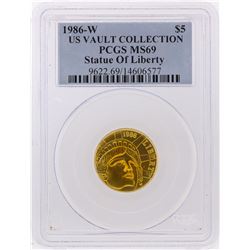 1986-W $5 US Vault Collection Statue of Liberty Gold Coin PCGS MS69