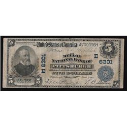 1902 $5 The Mellon National Bank of Pittsburgh, PA National Currency Note