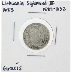 1623 Lithuania Sigismund III Grasus Silver Coin