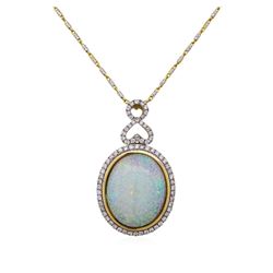 14KT Yellow Gold 0.56ct Opal and Diamond Pendant With Chain