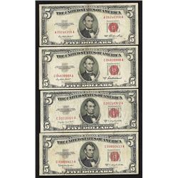 Lot of (4) 1953/A/B/C $5 Legal Tender Notes
