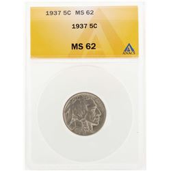 1937 Buffalo Nickel Coin ANACS MS62