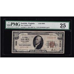 1929 $10 The Virginia National Bank of Norfolk Currency Note PMG VF25