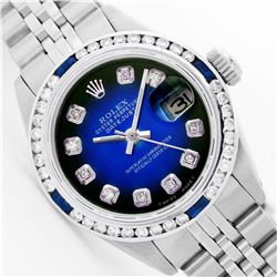 Rolex Ladies Stainless Steel Diamond and Sapphire Datejust Wristwatch