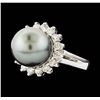 Image 1 : 14KT White Gold Pearl and Diamond Ring