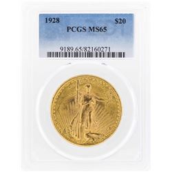 1928 $20 St. Gaudens Double Eagle Gold Coin PCGS MS65