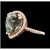 Image 1 : 14KT Rose Gold 4.60ct Green Tourmaline and Diamond Ring