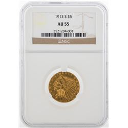 1913-S $5 Indian Head Half Eagle Gold Coin NGC AU55