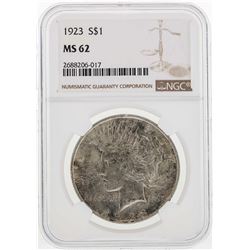 1923 $1 Peace Silver Dollar Coin NGC MS62