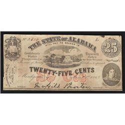 1863 Twenty-Five Cents The State of Alabama Obsolete Note