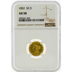 1852 $2 1/2 Liberty Head Quarter Eagle Gold Coin NGC AU58