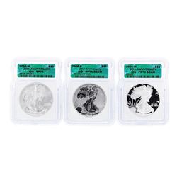 Set of (3) 2006-W $1 American Silver Eagle Proof Coins ICG Graded 70