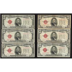 Lot of (6) 1928F $5 Legal Tender Notes