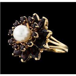 14KT Yellow Gold 7.7mm Pearl and Pyrope Garnet Ring