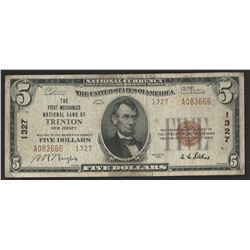 1929 $5 National Bank Note of Trenton New Jersey Charter #1327