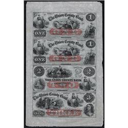 1859 $1-$1-$2-$3 Uncut Sheet of The Union County Bank NJ Obsolete Notes