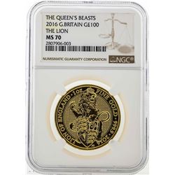 2016 Great Britain 100 Pounds The Queens Beasts Gold Coin NGC MS70