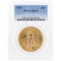1925 $20 St. Gaudens Double Eagle Gold Coin PCGS MS65