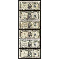 Lot of (6) 1953B $5 Silver Certificate Notes