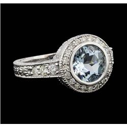 14KT White Gold 2.00ct Aquamarine and Diamond Ring