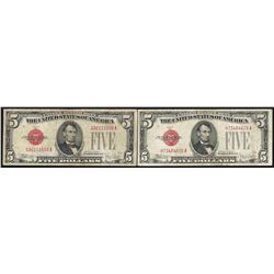 Lot of (2) 1928E $5 Legal Tender Notes