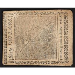 September 26, 1778 $60 Philadelphia Spanish Milled Colonial Currency Note
