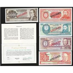 Set of (5) Central Bank of Paraguay Specimen Bank Notes