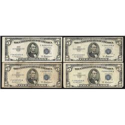 Lot of (4) 1953A $5 Silver Certificate Notes
