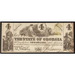 1864 $4 The State of Georgia Obsolete Bank Note