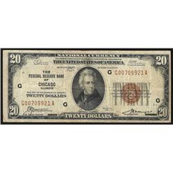 1929 $20 Federal Reserve Bank of Chicago Note