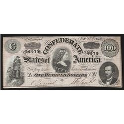 1864 $100 The Confederate States of America Note