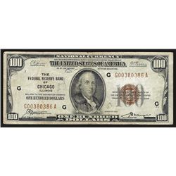 1929 $100 Federal Reserve Bank of Chicago Note