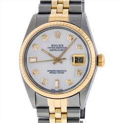 Rolex Mens Two Tone 14KT Yellow Gold Diamond Datejust Wristwatch
