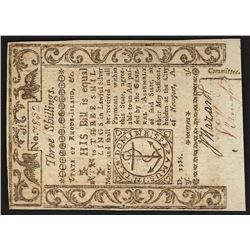 1786 State of Rhode Island Three Shillings Colonial Currency Note